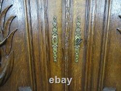 Pair Antique French Solid Oak Carved Wood Door/Panel Dog Hunting