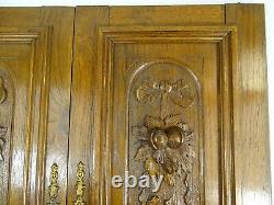 Pair Antique French Solid Oak Carved Wood Door/Panel Ribbon & Fruits