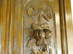 Pair Antique French Solid Oak Carved Wood Door/Panel Ribbon & Fruits