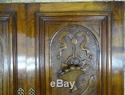Pair Antique French Solid Walnut Carved Wood Door/Panel Basket of fruit