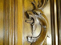 Pair Antique French Solid Walnut Carved Wood Door/Panel Dragon Chimera Gothic