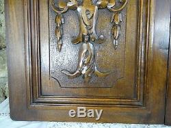 Pair Antique French Solid Walnut Carved Wood Door/Panel Knight's Head