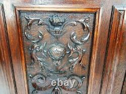 Pair Antique French hand Carved Oak Fish Door Panels Reclaimed Architectural