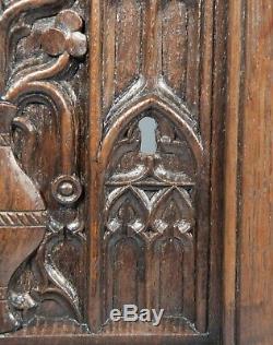 Pair Antique Gothic Revival Door Panel Hand Made Carved Wood Salvage