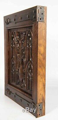 Pair Antique Gothic Revival Door Panel Hand Made Carved Wood Salvage