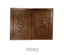 Pair Antique Hand Carved Wood Door Panels Reclaimed Architectural English Style