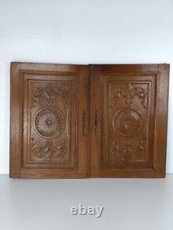 Pair Antique Hand Carved Wood Door Panels Reclaimed Architectural English Style