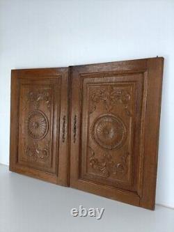 Pair Antique Hand Carved Wood Door Panels Reclaimed Architectural English Style