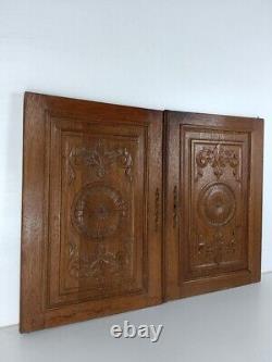 Pair Antique Hand Carved Wood Door Panels Reclaimed Architectural English Style