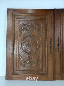 Pair Antique Hand Carved Wood Door Panels Reclaimed Architectural English Style