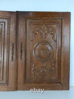 Pair Antique Hand Carved Wood Door Panels Reclaimed Architectural English Style