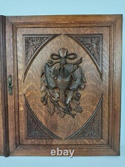 Pair Antique hand Carved Wood Door Panels Pheasants Hunt Reclaimed Architectura