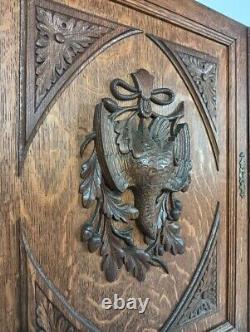 Pair Antique hand Carved Wood Door Panels Pheasants Hunt Reclaimed Architectura