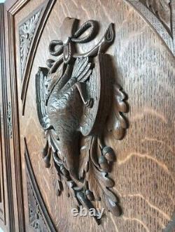 Pair Antique hand Carved Wood Door Panels Pheasants Hunt Reclaimed Architectura