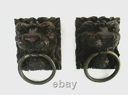 Pair Corbels Hand Carved Wood Panels Architectural reclaimed LIon Heads Trim