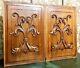 Pair Dolphin Scroll Leaf Wood Carving Panel Antique French Architectural Salvage