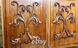 Pair Dolphin scroll leaf wood carving panel Antique french architectural salvage