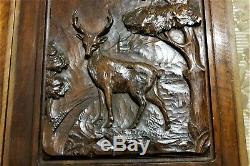 Pair Hunting doe deer wood carving panel antique french architectural salvage