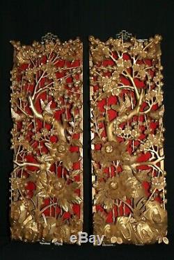 Pair Late 19th Century Chinese Figural Carved Panel