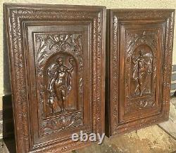 Pair Of Stunning Antique French Carved Wood Panels Walnut Nudes Carving 1890