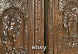 Pair Of Stunning Antique French Carved Wood Panels Walnut Nudes Carving 1890