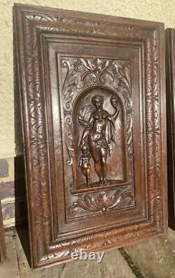 Pair Of Stunning Antique French Carved Wood Panels Walnut Nudes Carving 1890