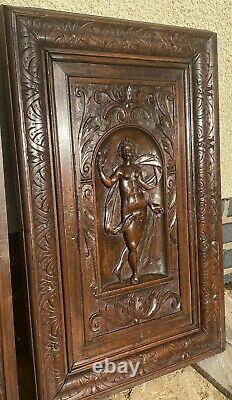 Pair Of Stunning Antique French Carved Wood Panels Walnut Nudes Carving 1890