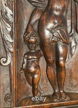 Pair Of Stunning Antique French Carved Wood Panels Walnut Nudes Carving 1890