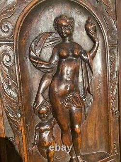 Pair Of Stunning Antique French Carved Wood Panels Walnut Nudes Carving 1890