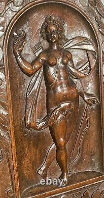 Pair Of Stunning Antique French Carved Wood Panels Walnut Nudes Carving 1890