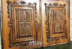 Pair Scroll rosette flower carved panel Antique french architectural salvage 24