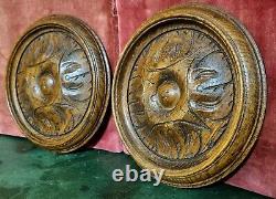 Pair Victorian rosette carved wood panel Antique french architctural salvage 7