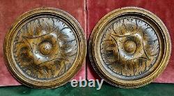 Pair Victorian rosette carved wood panel Antique french architctural salvage 7