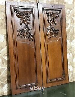 Pair bouquet leaf fruit wood carving panel Antique french architectural salvage