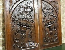 Pair bow basket scroll wood carving panel Antique french architectural salvage