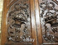 Pair bow basket scroll wood carving panel Antique french architectural salvage