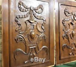 Pair bow blazon wood carving panel antique french wooden architectural salvage