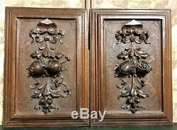 Pair bow fruit garland wood carving panel Antique french architectural salvage