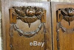 Pair bow garland fruit panel Antique french wood carving architectural salvage