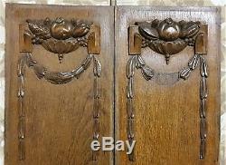 Pair bow garland fruit panel Antique french wood carving architectural salvage