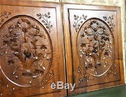 Pair bow ribbon flower basket carving panel Antique french architectural salvage