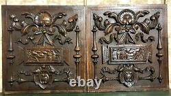 Pair bow ribbon picture wood carving panel Antique french architectural salvage