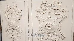Pair bow ribbon rosette carving panel Antique french architectural salvage 20