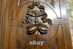 Pair bow ribbon scroll leaves carving panel Antique french architectural salvage