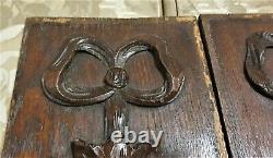 Pair bow scroll leaf wood carving panel antique french architectural salvage