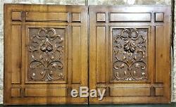 Pair bow scroll leaves panel Antique french wood carving architectural salvage