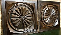 Pair decorative rosette wood carving panel Antique french architectural salvage
