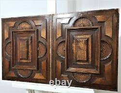 Pair decorative rosette wood carving panel Antique french architectural salvage