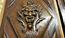 Pair devil demon decorative carving panel Antique french architectural salvage