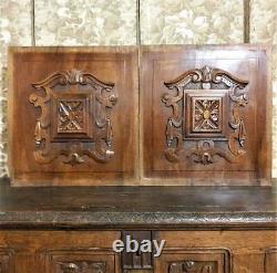 Pair drapery rosette wood carving panel Antique french architectural salwage